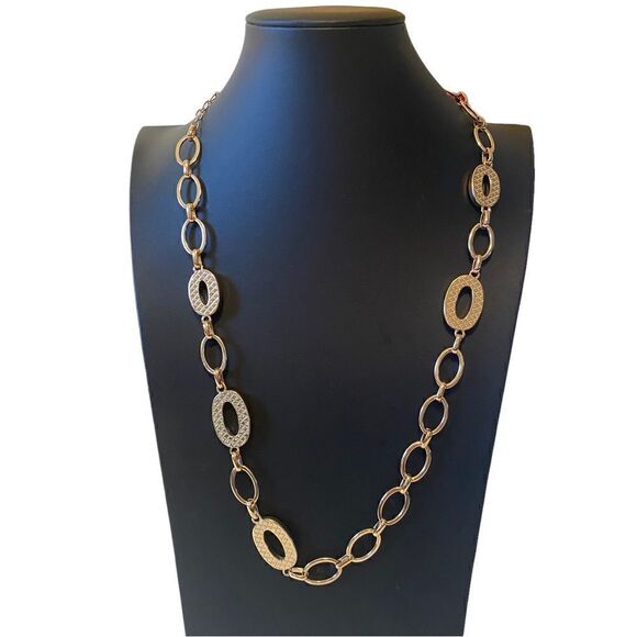 Laundry By Shelli Segal Long Yellow Gold Tone and Blue Oval Chain Necklace - Picture 4 of 6